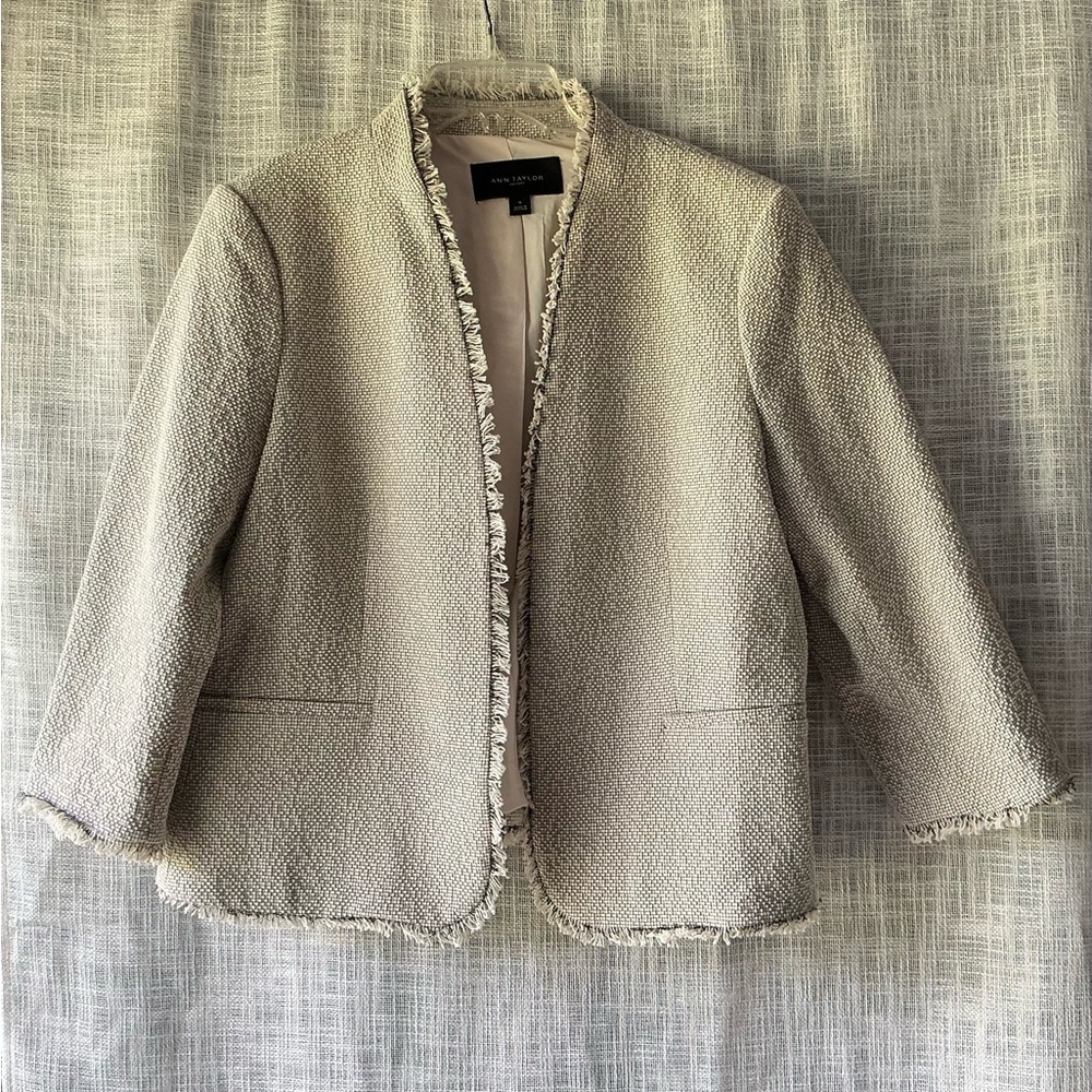 Ann Taylor Factory Tweed Blazer with Frayed Trim